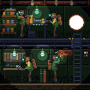Workshop, four crew at work